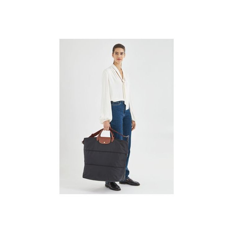 Longchamp Expandable Recycled canvas Utazótáskák Fekete | 034126QBZ